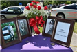 Photos displayed on memorial table