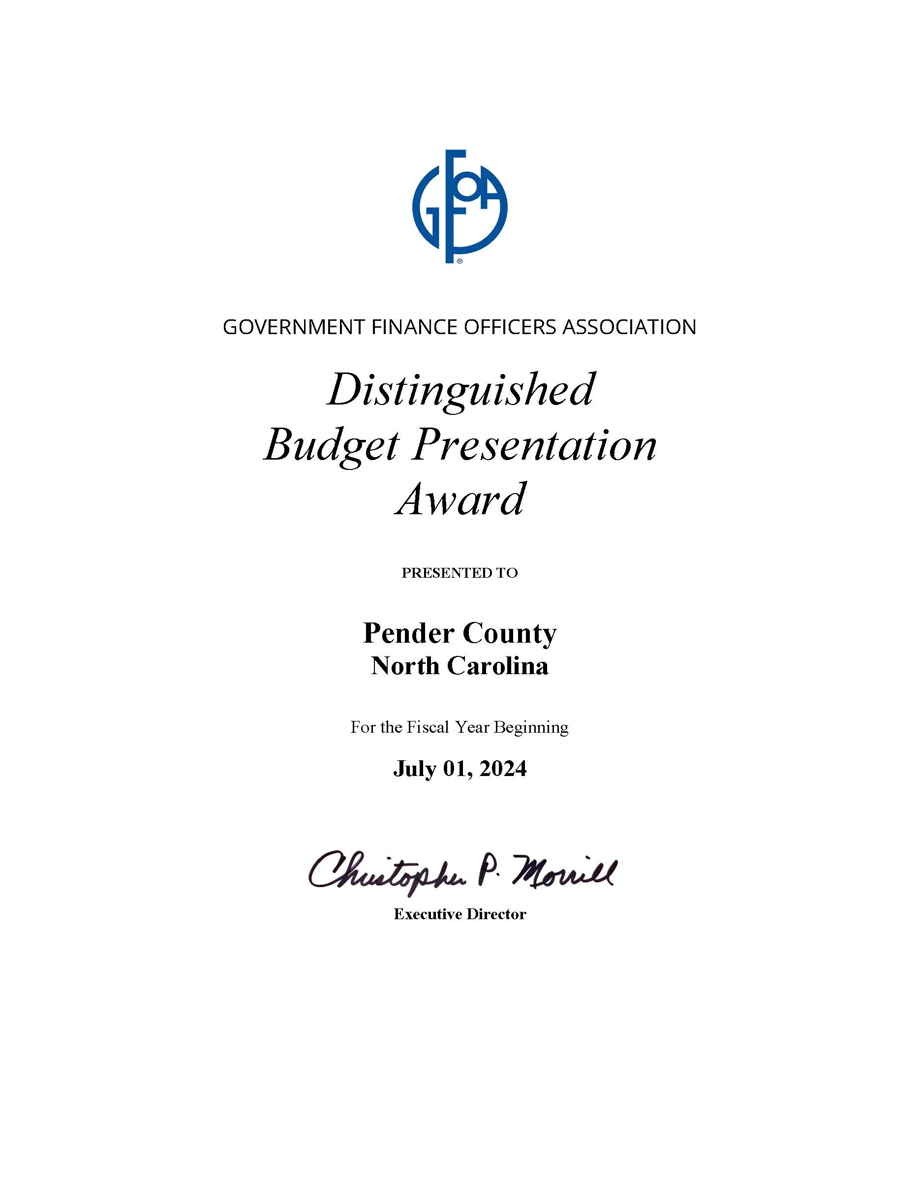 Distinguished Budget Presentation Award