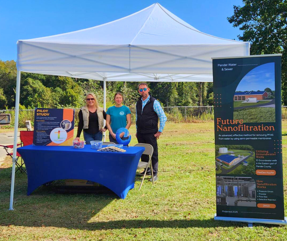 three people under a tent